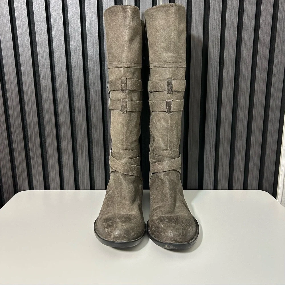 Born walker western buckle knee high boots grey